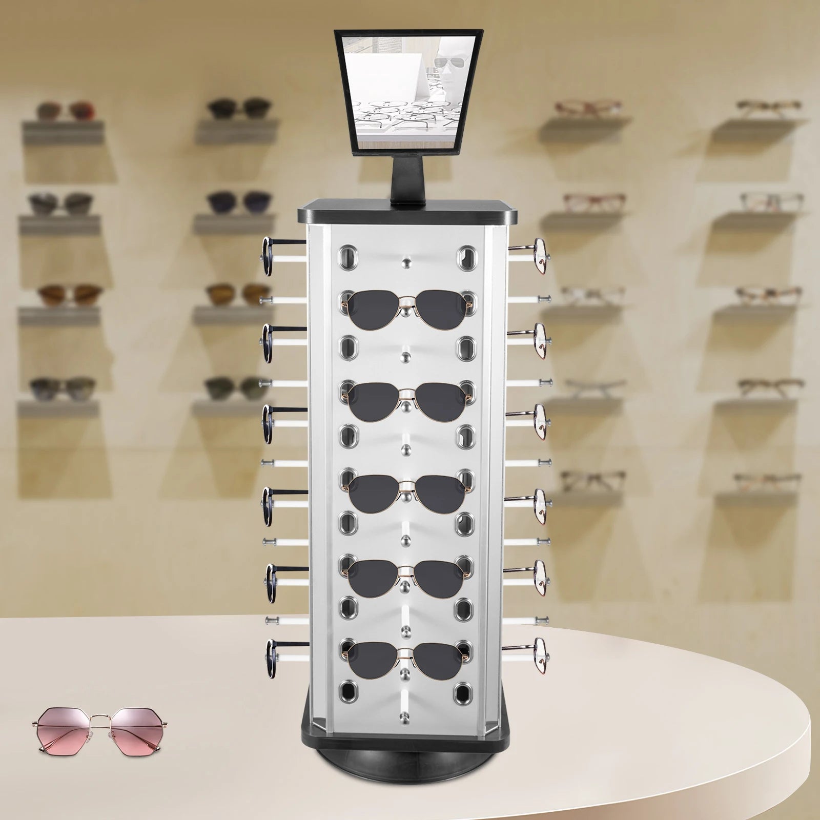 Rotating Eyeglasses Display Stand Hold Up to 44 Pairs of Eyeglasses Ideal for Displaying or Storing Sunglasses, Myopia Glasses