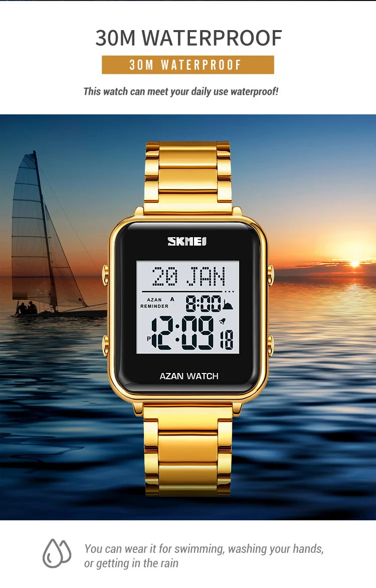 SKMEI Muslim Azan Digital Watches Men's Watch For Men Prayer With Qibla Compass Adhan Alarm Hijri Islamic Wristwatches Clock