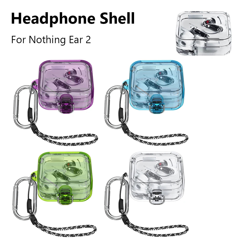 PC Headphone Box Case Clear Candy Color Wireless Headphones Cover With Lanyard Hook Waterproof Fall-protection for Nothing Ear 2