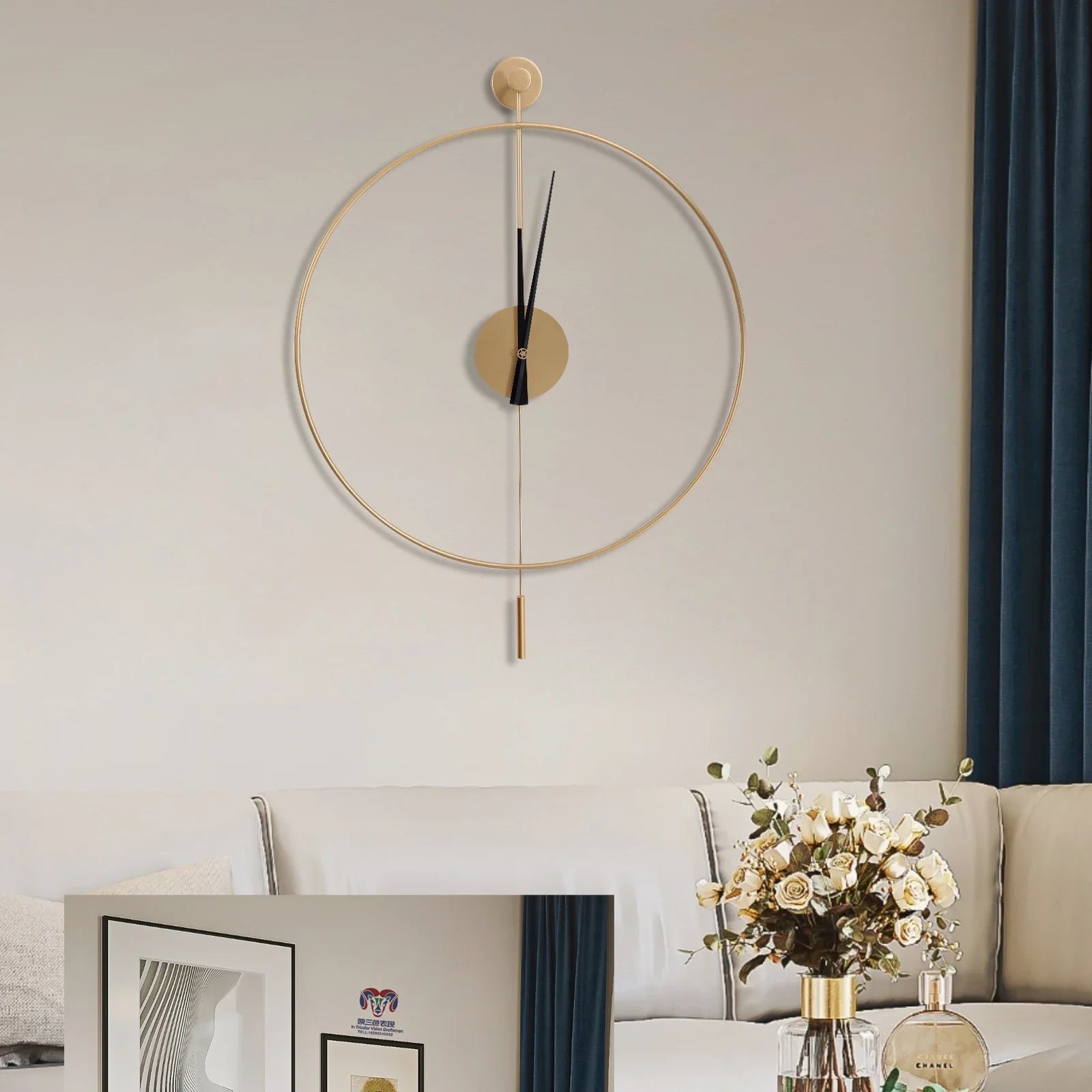 Swing Wall Clock Modern Design Silent Quartz Movement Elegant Great Gift Living Room Decor Dial Without Number Easy to Install: