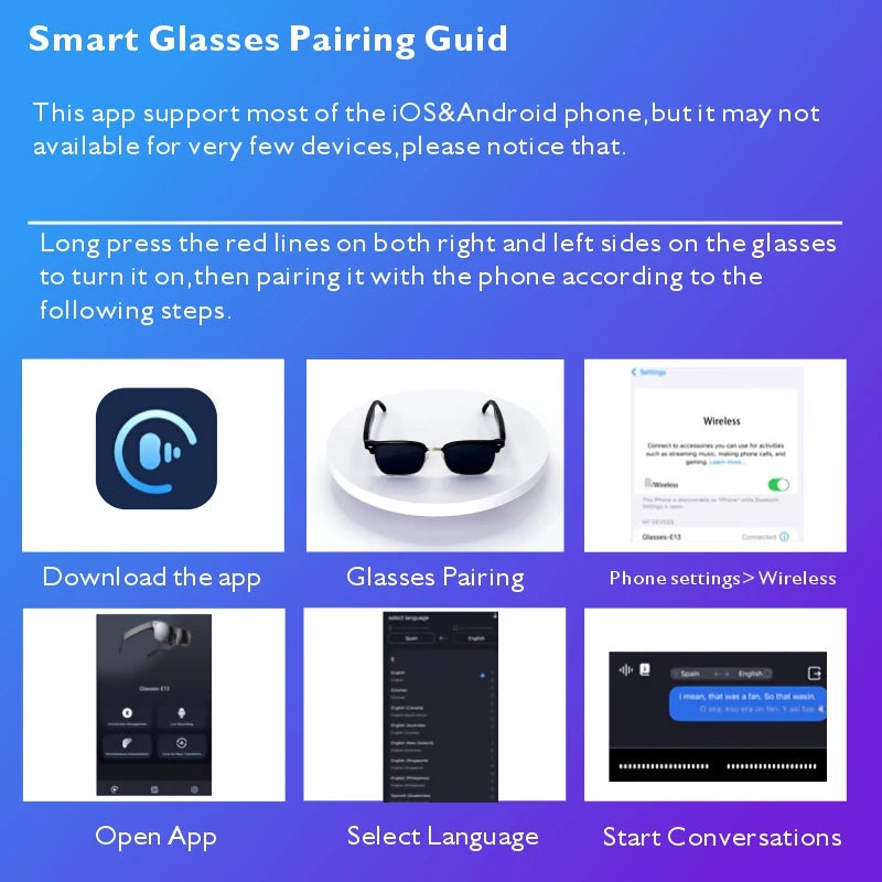 SENBONO AI Translation Smart Glassess Sunglasses With Bluetooth Call Play Music Headphones for Sports Driving Fitness Cycling