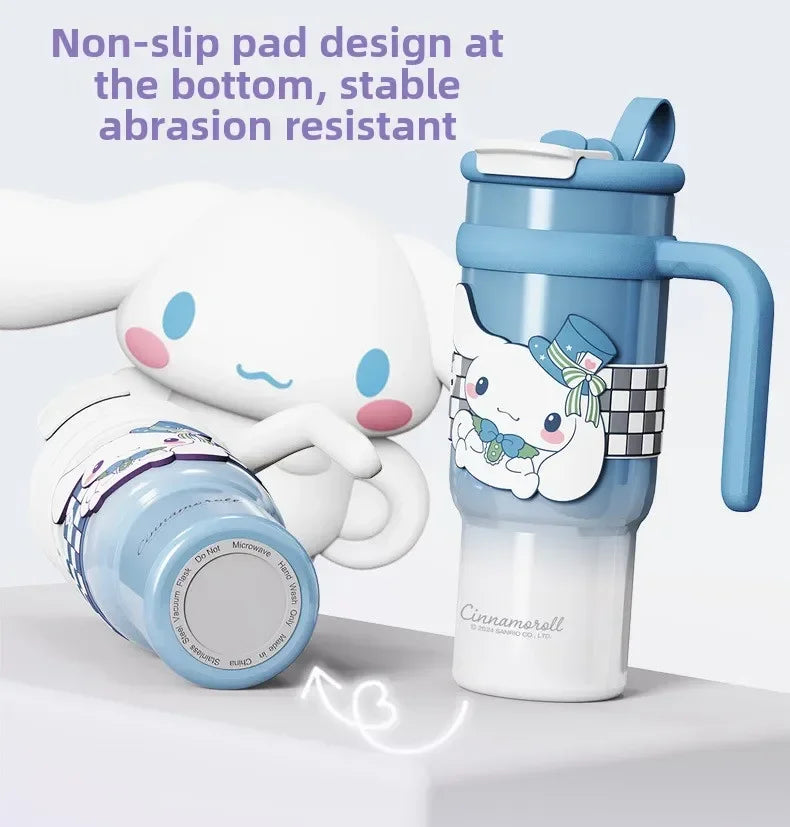 Sanrio 900Ml Thermos Cup Hello Kitty Cinnamoroll Kuromi Design Leakproof Water Cup Portable Bag Car Ice Cup Gift for Friends