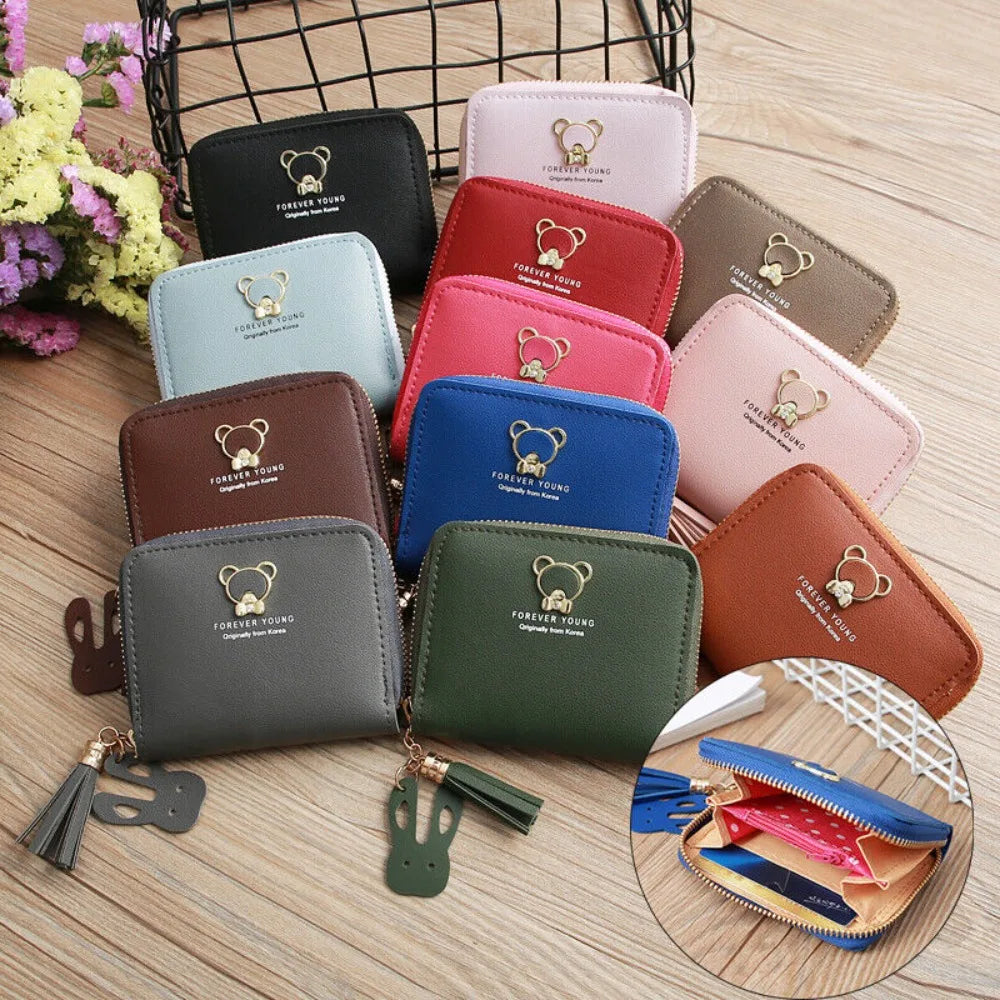 Women's leather Wallet Short Coin Purse Card Holder Small Ladies Wallet Female Hasp Mini Clutch Fashionable bear design wallet