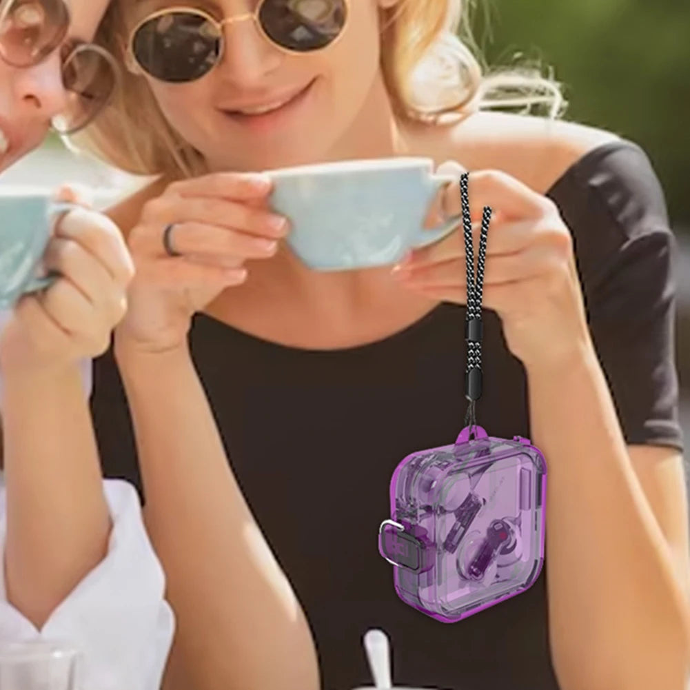 PC Headphone Box Case Clear Candy Color Wireless Headphones Cover With Lanyard Hook Waterproof Fall-protection for Nothing Ear 2