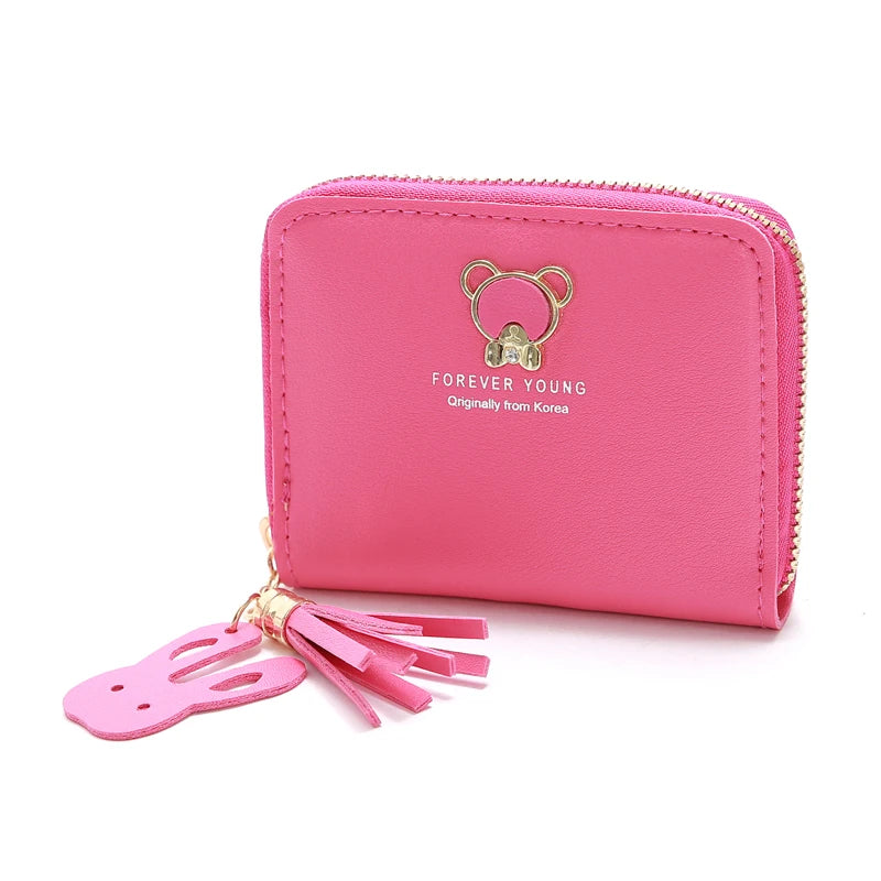 Women's leather Wallet Short Coin Purse Card Holder Small Ladies Wallet Female Hasp Mini Clutch Fashionable bear design wallet