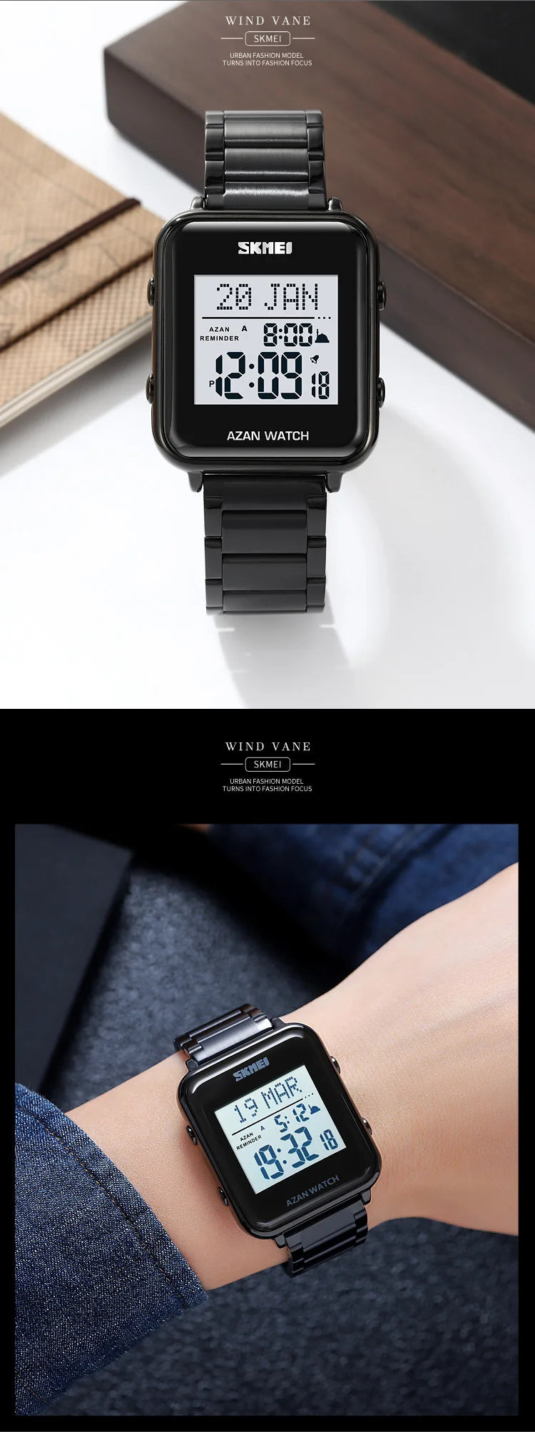 SKMEI Muslim Azan Digital Watches Men's Watch For Men Prayer With Qibla Compass Adhan Alarm Hijri Islamic Wristwatches Clock