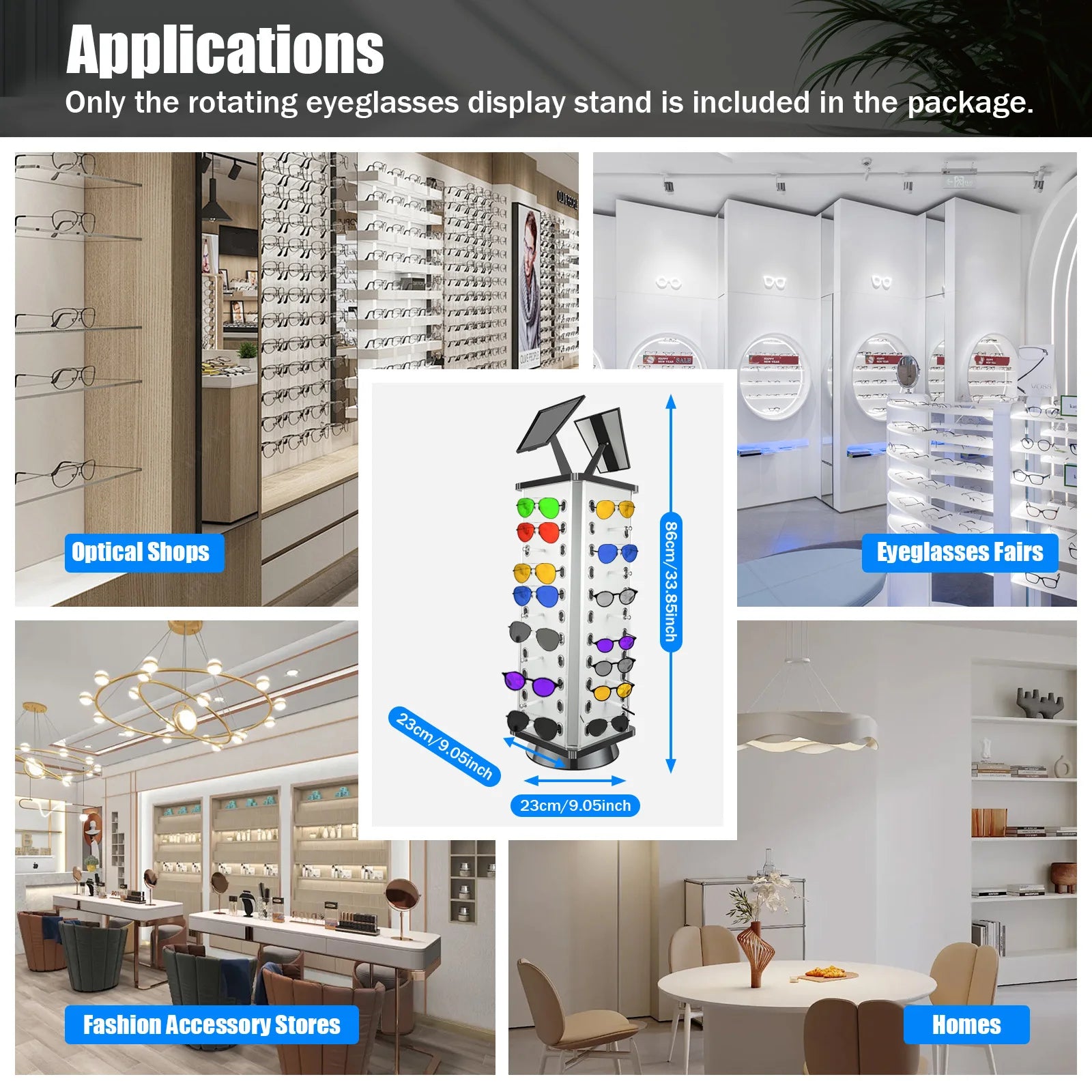 Rotating Eyeglasses Display Stand Hold Up to 44 Pairs of Eyeglasses Ideal for Displaying or Storing Sunglasses, Myopia Glasses