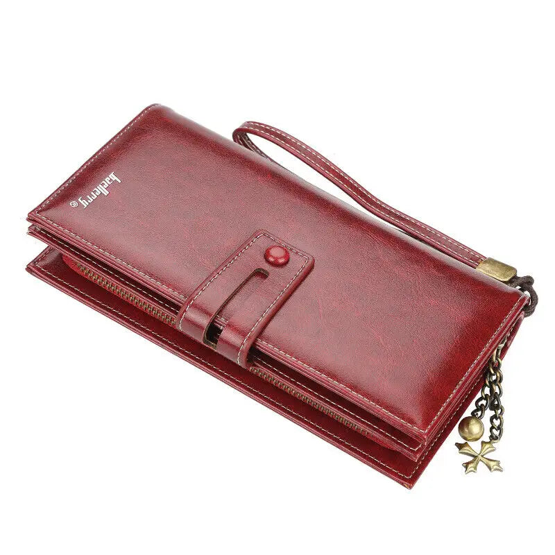 Women's Fashion Leather Wallet Bifold Zipper Wallet Multi-card Slot Purse Wristband Handbag Large Capacity Wallet Phone Bag