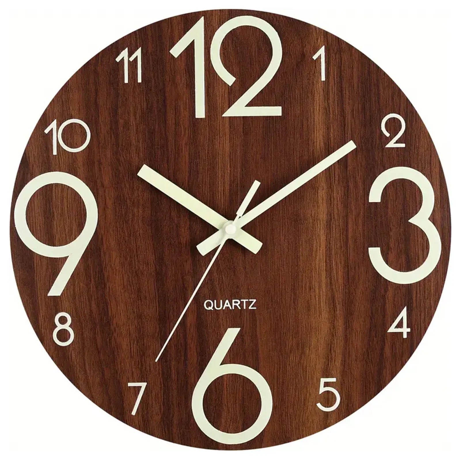 12 Inch Wooden Simple Luminous Wall Clock Silent Non Ticking Analog Clock Wall Decoration for Living Room Bedroom Office Decor
