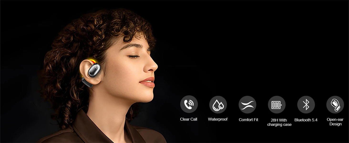 True Open Ear earbuds Wireless Headphones with Enhanced Sound,Lightweight Design,IPX4 waterproof,DNC Mics,BT 5.4,Punchy Bass