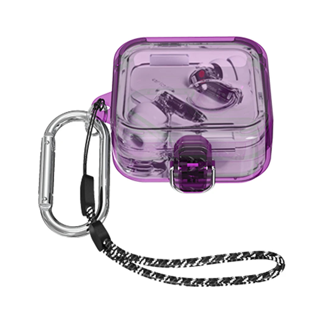PC Headphone Box Case Clear Candy Color Wireless Headphones Cover With Lanyard Hook Waterproof Fall-protection for Nothing Ear 2