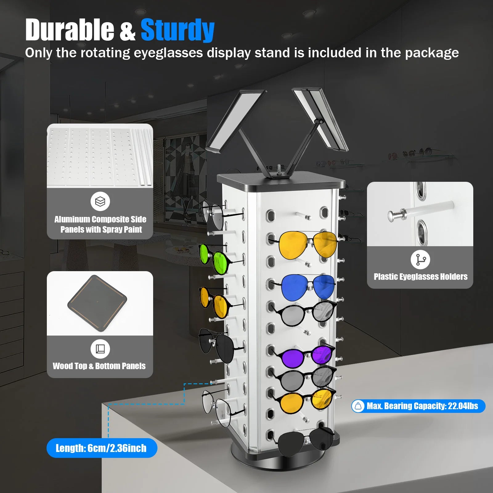Rotating Eyeglasses Display Stand Hold Up to 44 Pairs of Eyeglasses Ideal for Displaying or Storing Sunglasses, Myopia Glasses