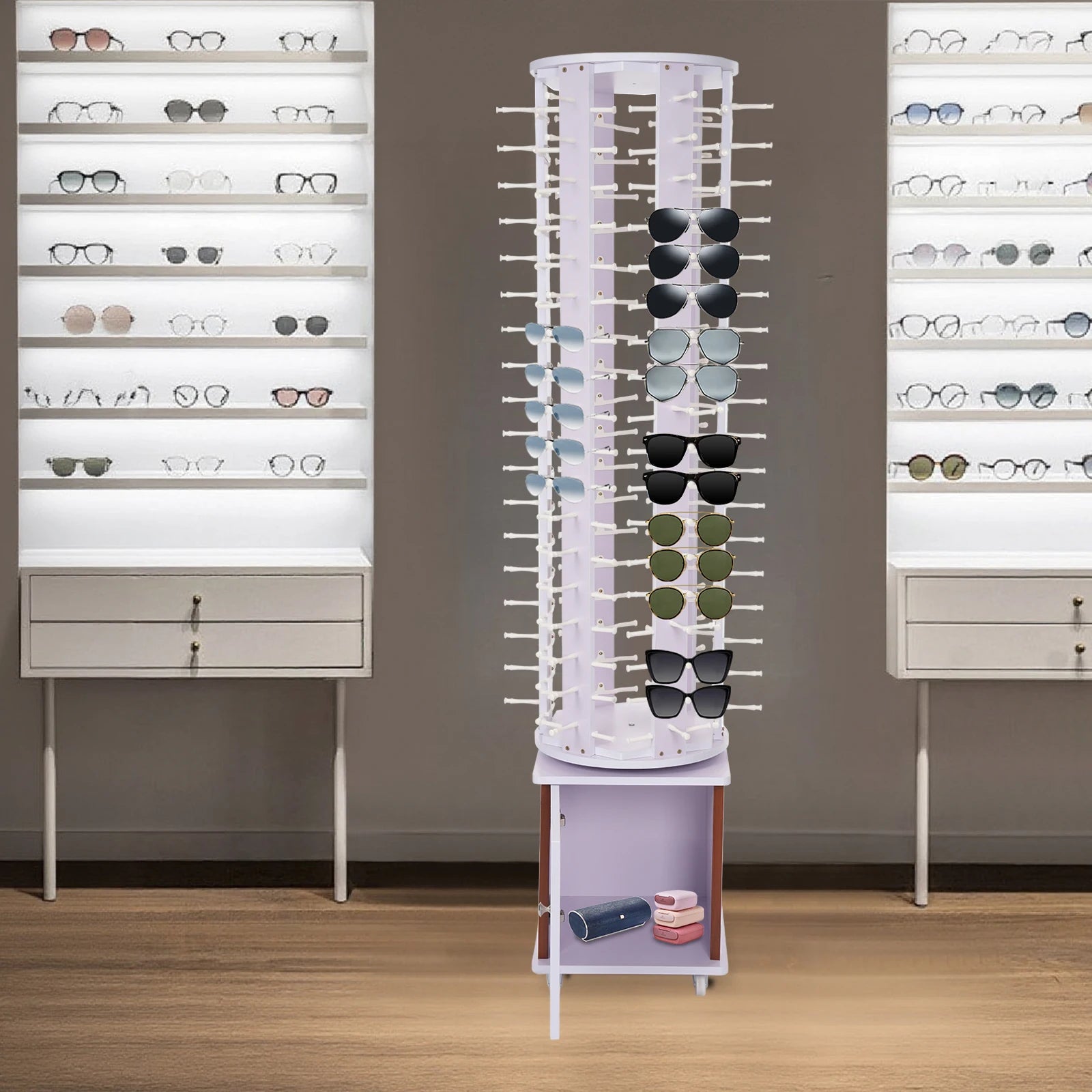 Sunglasses Storage Organizer Floor-standing Glasses Display Stand With Wheels Glasses Storage Display Stand