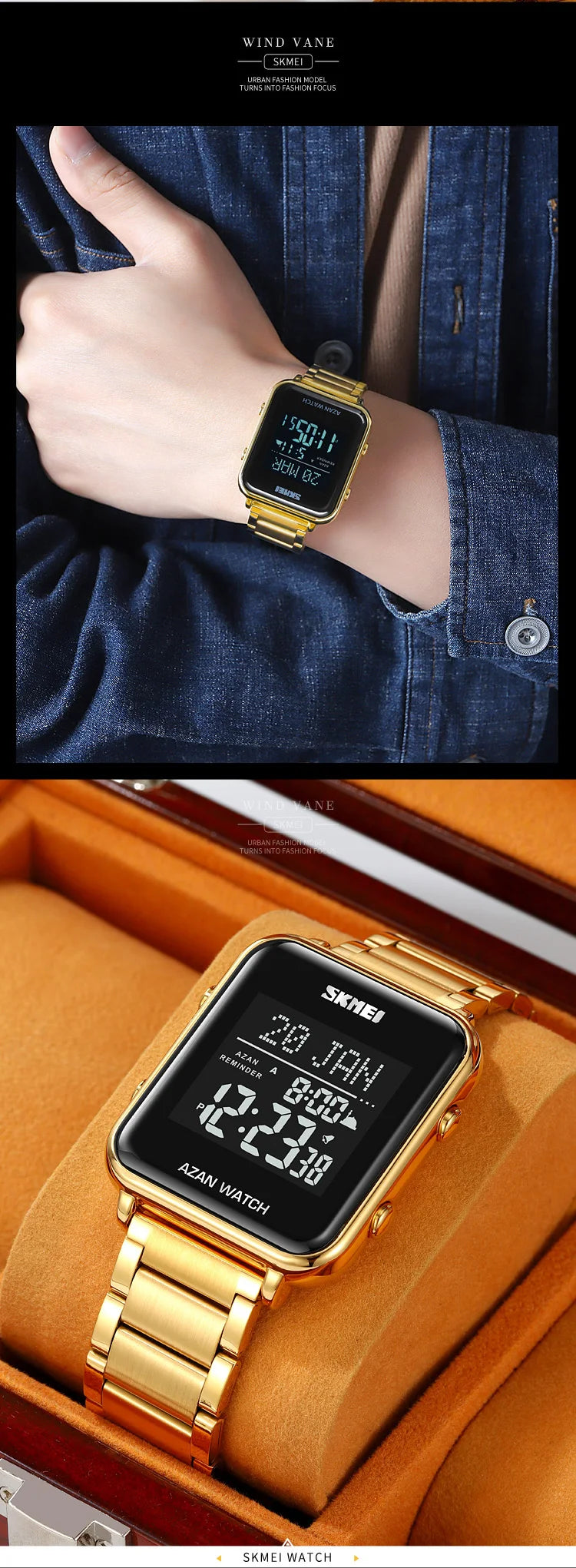 SKMEI Muslim Azan Digital Watches Men's Watch For Men Prayer With Qibla Compass Adhan Alarm Hijri Islamic Wristwatches Clock