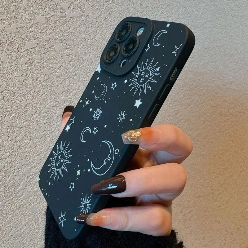 Moon & Sun Pattern Phone Case Fashion Phone Accessories Compatible with IPhone 16 Pro Max 15 Pro 14Plus 13 12 11