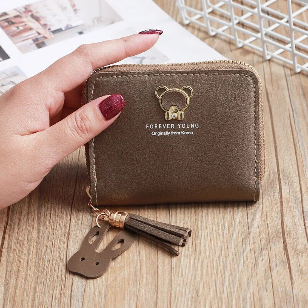Women's leather Wallet Short Coin Purse Card Holder Small Ladies Wallet Female Hasp Mini Clutch Fashionable bear design wallet