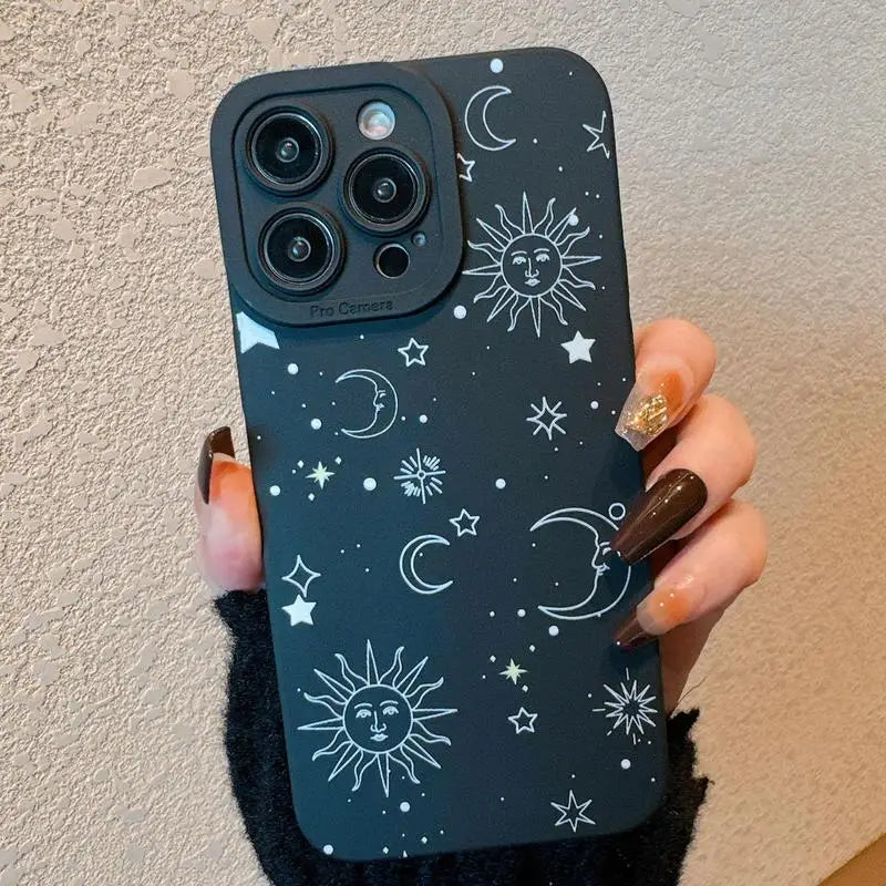 Moon & Sun Pattern Phone Case Fashion Phone Accessories Compatible with IPhone 16 Pro Max 15 Pro 14Plus 13 12 11