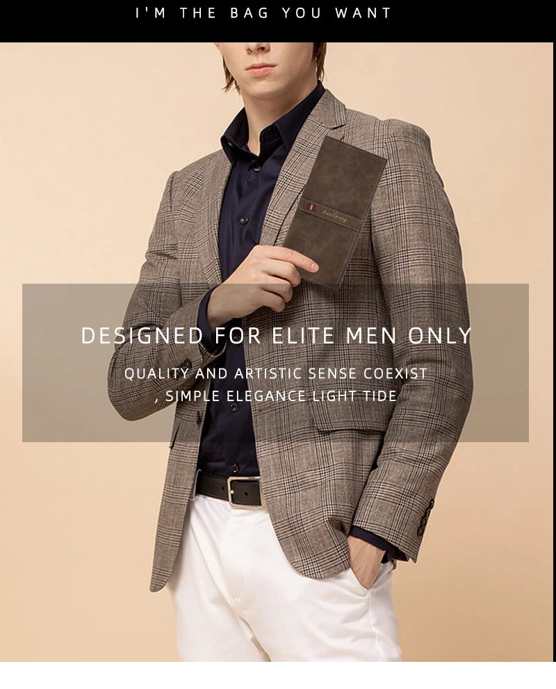 Men's Leather Wallet ID Card Holder Purse Bifold Pocket Long Clutch Bifold Business Money Bag Man Wallets Slim Wallet Card Slot