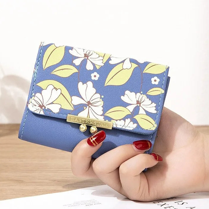 Women's Foldable Leather Wallet Floral Print Wallet Multi-card Slot ID Card Holder Card Bag Fashionable Wallet Cute Handbag