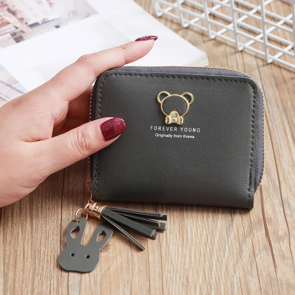 Women's leather Wallet Short Coin Purse Card Holder Small Ladies Wallet Female Hasp Mini Clutch Fashionable bear design wallet