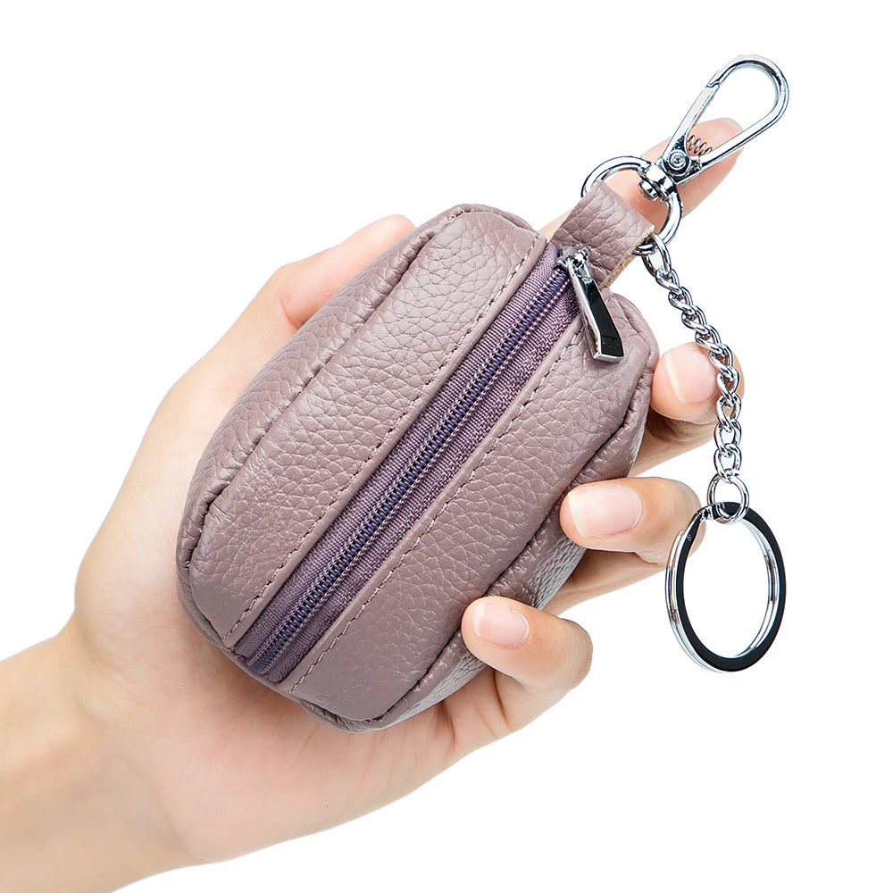 Small Pocket Zipper Key Storage Bag Simple Elegant PU Leather Wallet Car Key Ring Solid Color Lipstick Earphone Pouch Pocket