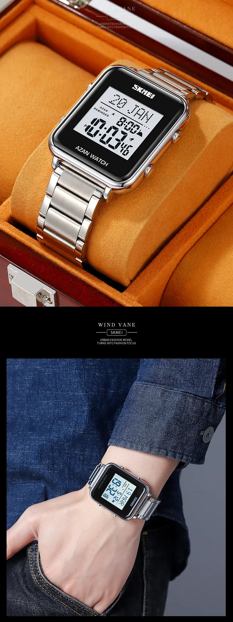 SKMEI Muslim Azan Digital Watches Men's Watch For Men Prayer With Qibla Compass Adhan Alarm Hijri Islamic Wristwatches Clock