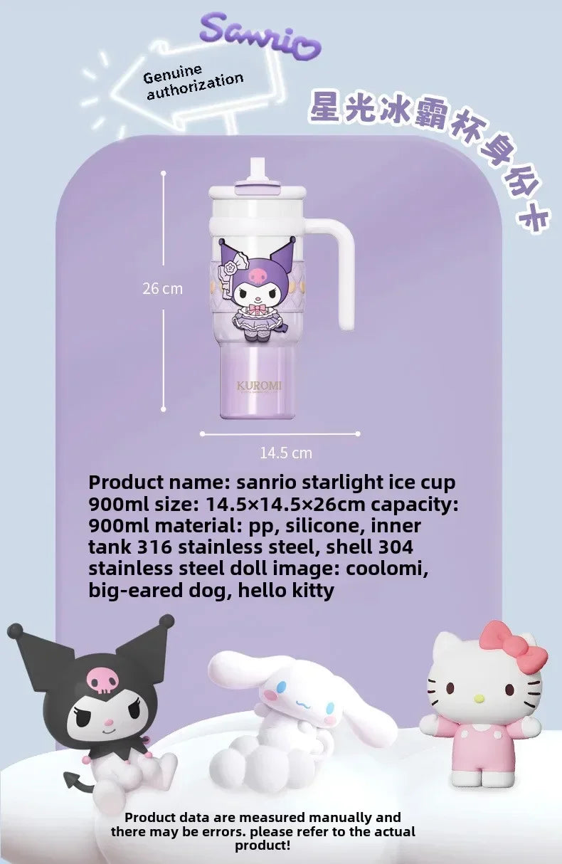 Sanrio 900Ml Thermos Cup Hello Kitty Cinnamoroll Kuromi Design Leakproof Water Cup Portable Bag Car Ice Cup Gift for Friends