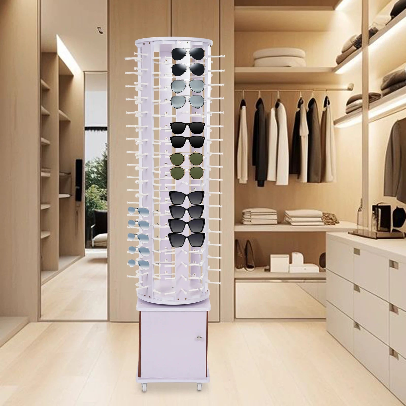 Sunglasses Storage Organizer Floor-standing Glasses Display Stand With Wheels Glasses Storage Display Stand