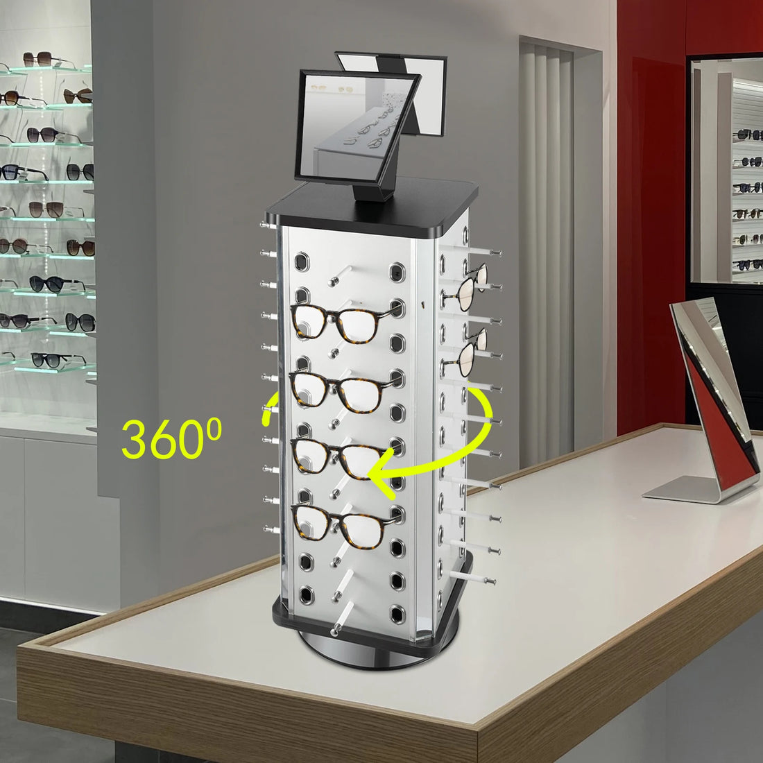 Rotating Eyeglasses Display Stand Hold Up to 44 Pairs of Eyeglasses Ideal for Displaying or Storing Sunglasses, Myopia Glasses