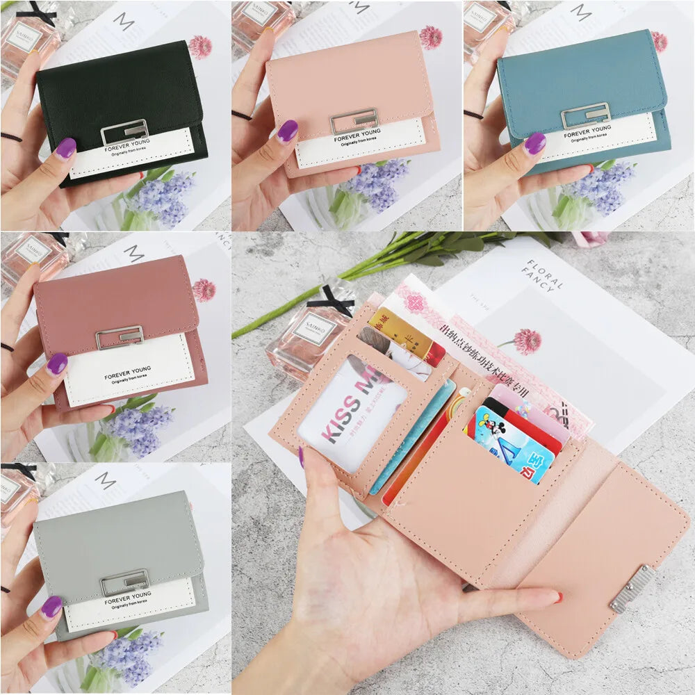 Women's Short PU Leather Wallet Tri-fold ID Credit Card Holder Clutch Money Cash Clip Purse With ID Window Small Handbag Gifts
