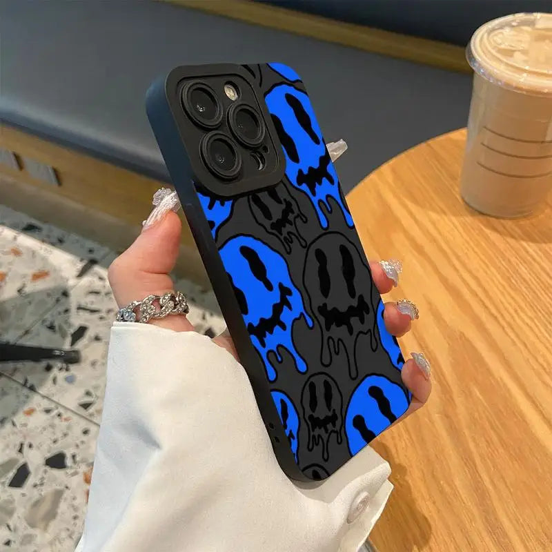 Fashion Smile Face Pattern Phone Case, Phone Accessories Compatible with IPhone 16 Pro Max 15 Pro 14Plus 13 12 11 XR X/XS