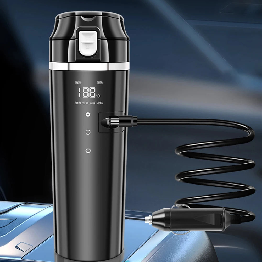 12V/24V Water Warmer Bottle Smart Temperature Control Car Heated Smart Mug Digital LCD Display Thermos Cup Stainless Steel 500ML
