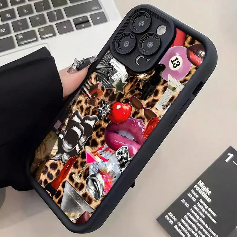 Lip & Leopard-print Phone Case Phone Accessories for IPhone 16 Pro Max 15 Pro 14Plus 13 12 11 XR X/XS Smartphone Accessories