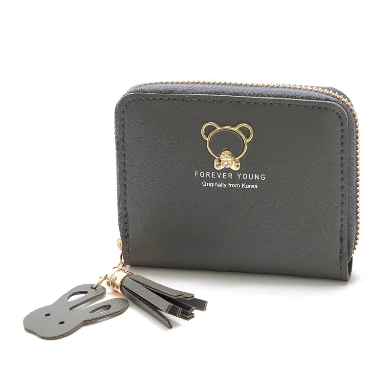 Women's leather Wallet Short Coin Purse Card Holder Small Ladies Wallet Female Hasp Mini Clutch Fashionable bear design wallet