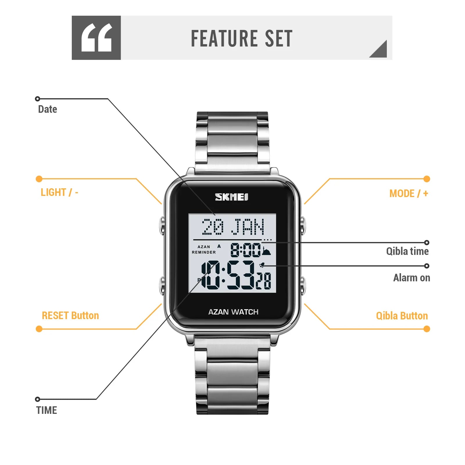 SKMEI Muslim Azan Digital Watches Men's Watch For Men Prayer With Qibla Compass Adhan Alarm Hijri Islamic Wristwatches Clock