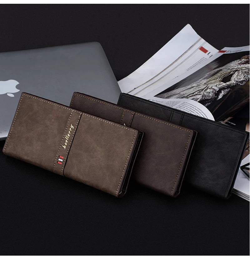 Men's Leather Wallet ID Card Holder Purse Bifold Pocket Long Clutch Bifold Business Money Bag Man Wallets Slim Wallet Card Slot