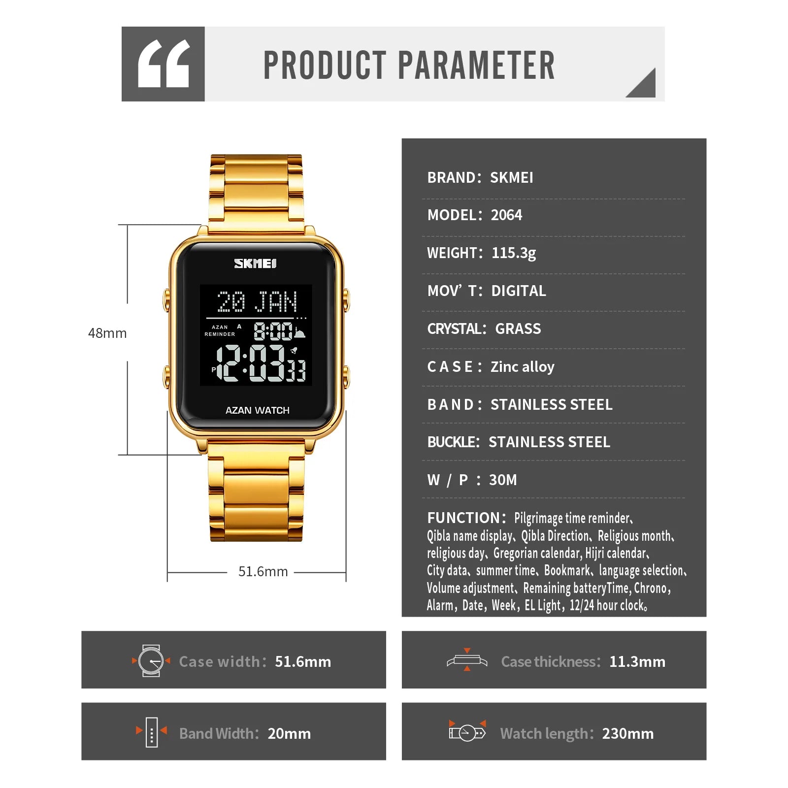 SKMEI Muslim Azan Digital Watches Men's Watch For Men Prayer With Qibla Compass Adhan Alarm Hijri Islamic Wristwatches Clock