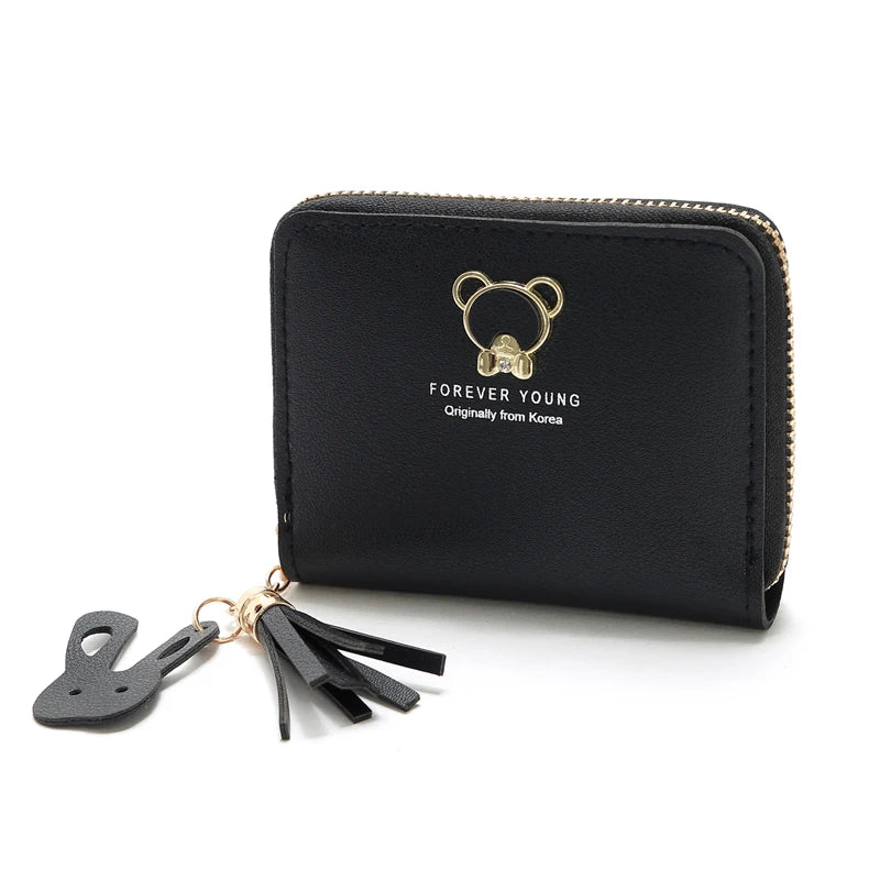 Women's leather Wallet Short Coin Purse Card Holder Small Ladies Wallet Female Hasp Mini Clutch Fashionable bear design wallet
