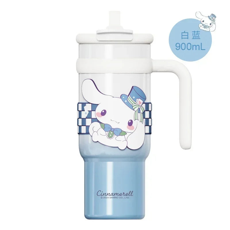 Sanrio 900Ml Thermos Cup Hello Kitty Cinnamoroll Kuromi Design Leakproof Water Cup Portable Bag Car Ice Cup Gift for Friends