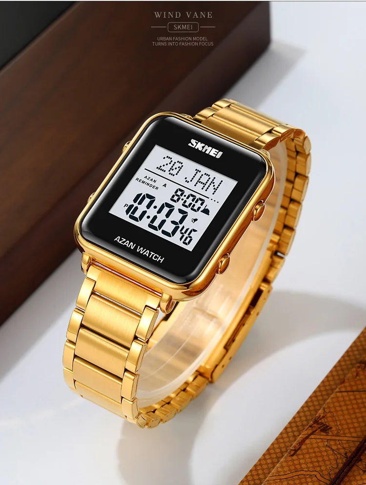 SKMEI Muslim Azan Digital Watches Men's Watch For Men Prayer With Qibla Compass Adhan Alarm Hijri Islamic Wristwatches Clock