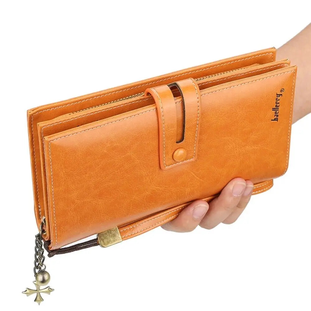 Women's Fashion Leather Wallet Bifold Zipper Wallet Multi-card Slot Purse Wristband Handbag Large Capacity Wallet Phone Bag