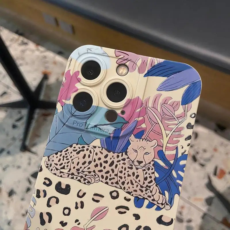 Creative Leopard Pattern Phone Case Phone Accessories Compatible with IPhone 16 Pro Max 15 Pro 14Plus 13 12 11 XR X/XS