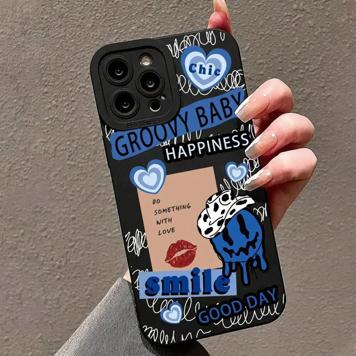 Funny Letter & Lips Pattern Phone Case Fashion Phone Accessories Compatible with  IPhone 16 Pro Max 15 Pro 14Plus 13 12 11