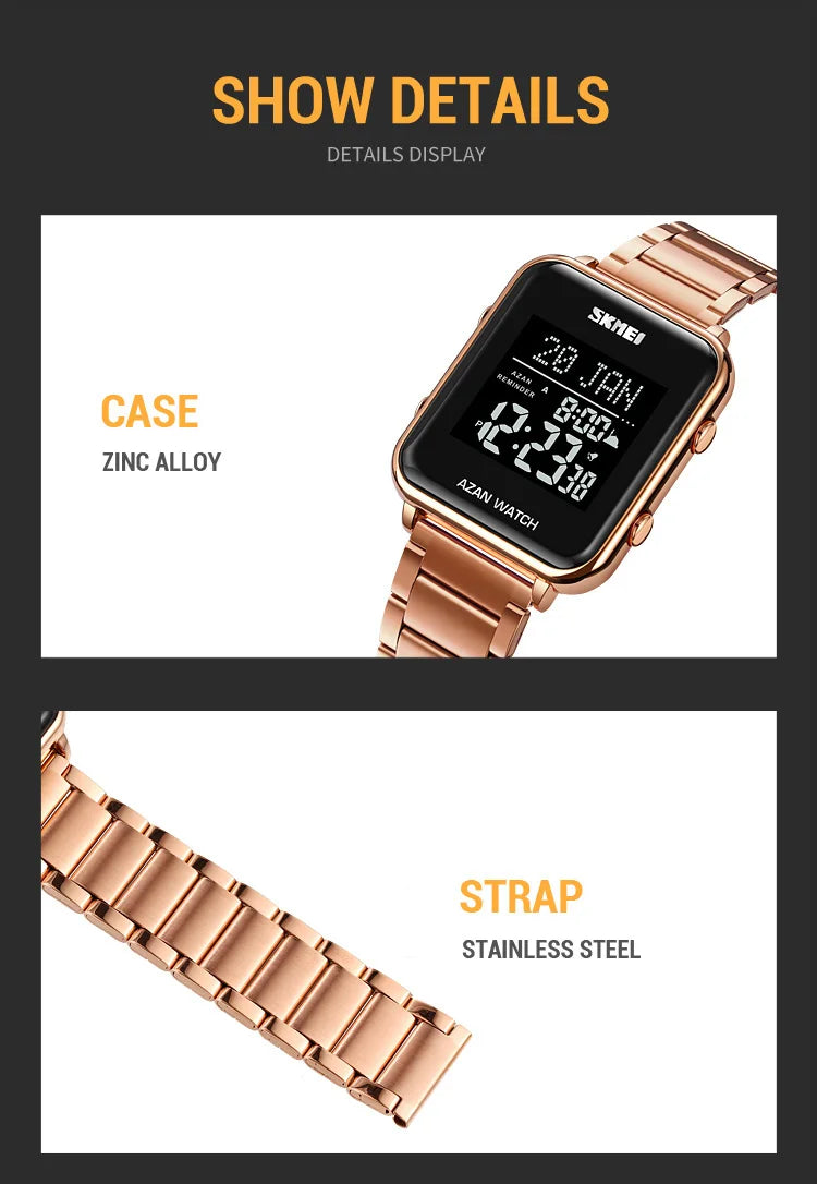 SKMEI Muslim Azan Digital Watches Men's Watch For Men Prayer With Qibla Compass Adhan Alarm Hijri Islamic Wristwatches Clock