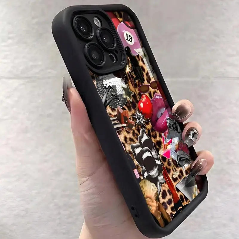 Lip & Leopard-print Phone Case Phone Accessories for IPhone 16 Pro Max 15 Pro 14Plus 13 12 11 XR X/XS Smartphone Accessories