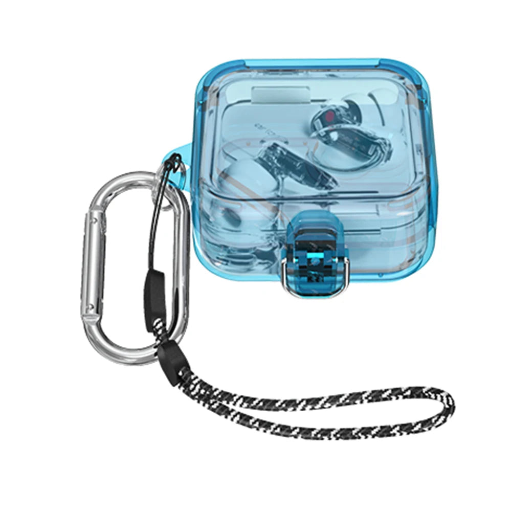 PC Headphone Box Case Clear Candy Color Wireless Headphones Cover With Lanyard Hook Waterproof Fall-protection for Nothing Ear 2