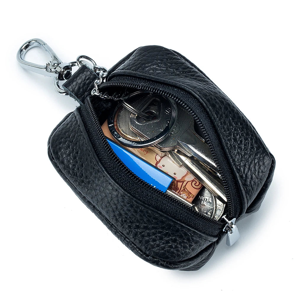 Small Pocket Zipper Key Storage Bag Simple Elegant PU Leather Wallet Car Key Ring Solid Color Lipstick Earphone Pouch Pocket