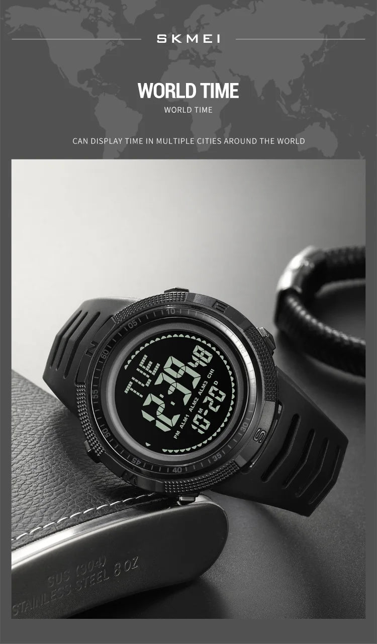 SKMEI Men's Sport Military Digital Men Watch For Men Waterproof Electronic Countdown Mens Wristwatches Outdoors Clock + Compass