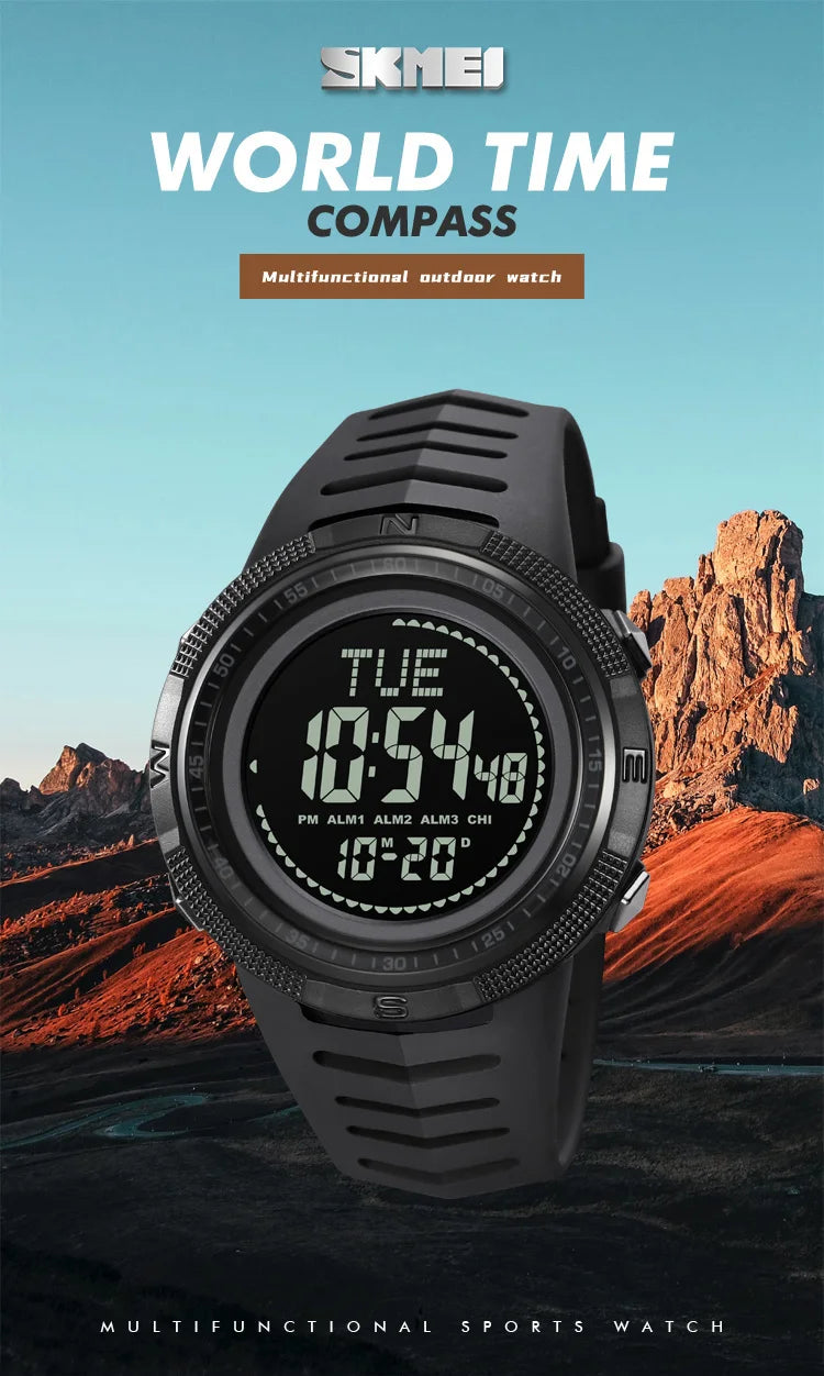 SKMEI Men's Sport Military Digital Men Watch For Men Waterproof Electronic Countdown Mens Wristwatches Outdoors Clock + Compass
