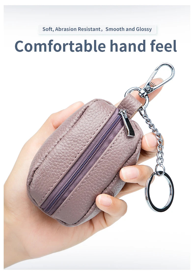 Small Pocket Zipper Key Storage Bag Simple Elegant PU Leather Wallet Car Key Ring Solid Color Lipstick Earphone Pouch Pocket